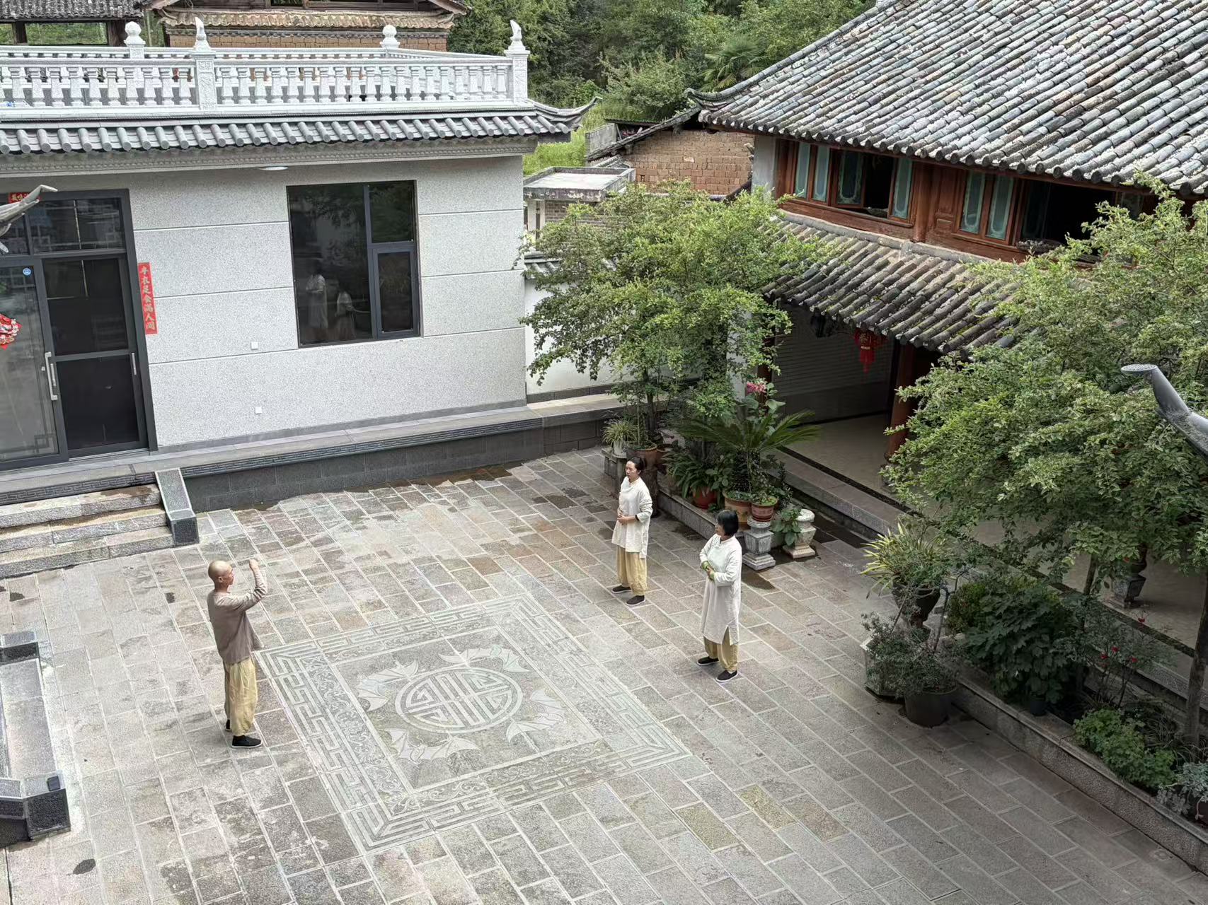 从院落上方看到的小班站桩练习
